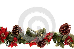 Poinsettia and Christmas decoration border