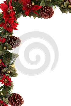 Poinsettia and christmas decoration border