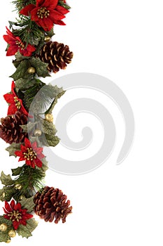 Poinsettia and christmas decoration border