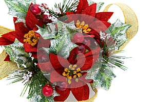 Poinsettia Christmas decoration with gold ribbon