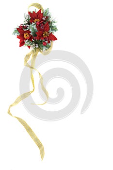 Poinsettia Christmas decoration with gold ribbon