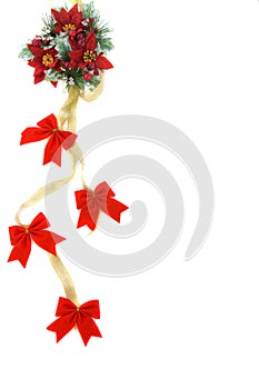 Poinsettia Christmas decoration with gold ribbon