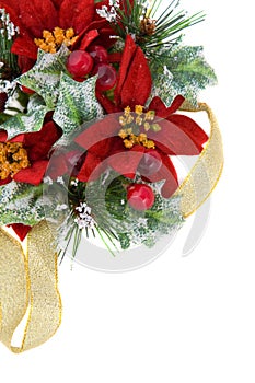 Poinsettia Christmas decoration with gold ribbon