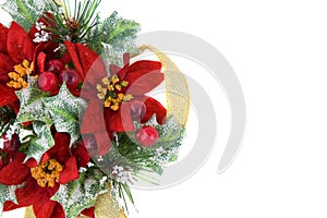 Poinsettia Christmas decoration with gold ribbon