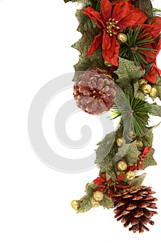 Poinsettia and christmas decoration side border