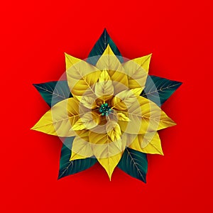 Poinsettia Flower. Poinsettia Plant with Scarlet and Green Leaf for Xmas Winter Holiday Decoration. Icon for Christmas or New Year