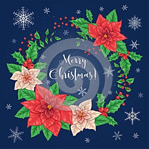 Poinsettia Flowers and Christmas Floral Elements. Vector