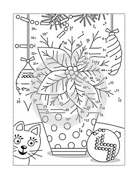 Poinsettia join the dots puzzle and coloring page