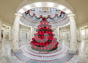Poinsettias in a public building made of marble