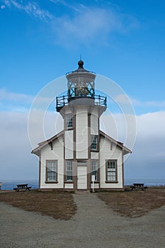 Point Cabrillo Light House near Fort Bragg California, on the Pacific Ocean. Road leading lines into the lighthouse