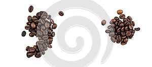 Point and comma marks made with coffee beans isolated on white background.
