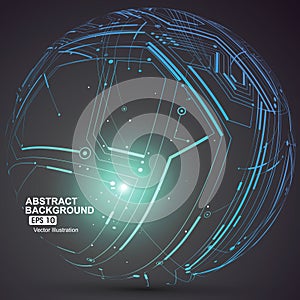 Point and curve constructed the sphere wireframe, technological sense abstract illustration.