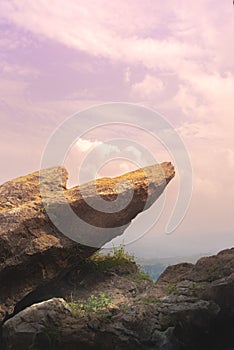 Point Edge of Cliff King Rock on Stone Garden at The Very Top of Mountain During Pink  Sky