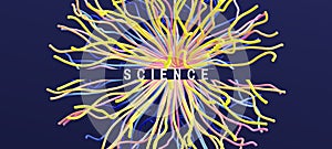 Point explode. Array with dynamic emitted particles. Abstract background. 3d vector illustration for science or education