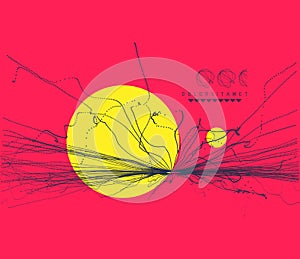 Point explode. Array with dynamic emitted particles. 3d vector composition for invitation, cover, poster, flyer or banner