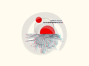 Point explode. Array with dynamic emitted particles. 3d vector composition for invitation, cover, poster