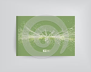 Point Explode. Array with Dynamic Emitted Particles. Textbook, booklet or notebook mockup. Business brochure.