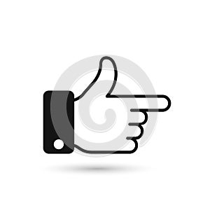 Point finger direction black icon. Man hand gesture pictogram. Vector illustration flat style design. Pointer direction forefinger