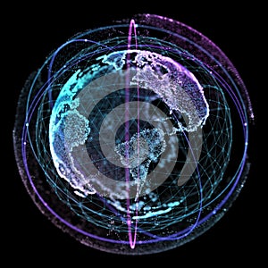 Point, line, surface composed of circular graphics, Global network connection,international meaning. 3d illustration.