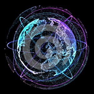 Point, line, surface composed of circular graphics, Global network connection,international meaning. 3d illustration.