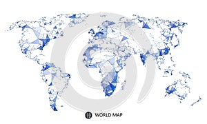 Point, line, surface composition of the world map, the implication of network connection. photo