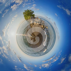 Point Pelee National Park beach at sunset, 360 spheric view