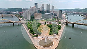 Point State Park Pittsburgh from above aerial view over the city - aerial photography