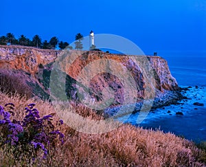 Point Vicente Lighthouse atop of tall cliff  Rancho Palos Verdes, California