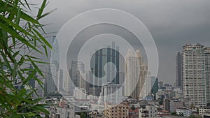 Point of view of Bangkok cityscape Sathorn and Silom area in the evening