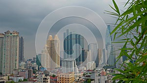 Point of view of Bangkok cityscape Sathorn and Silom area in the evening