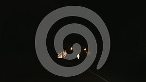 Point of view of car driver moving on night road, traffic marking, transport