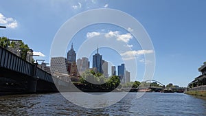 Point of view kayaking through Melbourne city centre, Australia