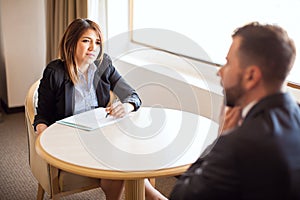 Point of view of man in a job interview