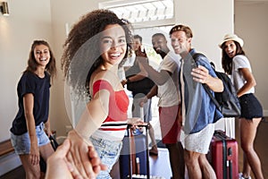 Point Of View Shot Of Friends Leaving Summer Vacation Rental