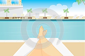 Point view of woman to sunbathing