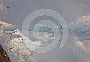 Pointe Lachenal, Chamonix, south-east France, Auvergne-RhÃƒÂ´ne-Alpes. Climbers heading for Mont Blanc - scaling Pointe Lachenal's