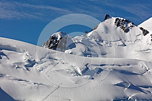 Pointe Lachenal, Chamonix, south-east France, Auvergne-RhÃƒÂ´ne-Alpes. Climbers heading for Mont Blanc - scaling Pointe Lachenal's