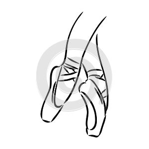 Pointe shoes. Ballet shoes. Vector hand-drawn illustration. Ballet dance studio symbol. pointe shoes, vector sketch on a