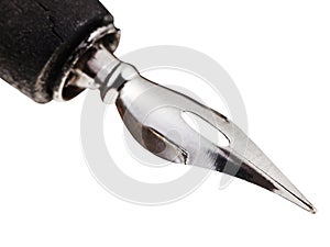 Pointed nib of ink pen close up