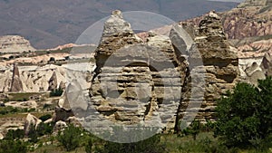 Pointed rock formations in an arid landscape