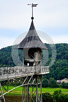 Pointed roof of an elevator from Bad Schandau to the Elbe Sandstone Mountains of Saxon Switzerland, built in 1904 as an access to photo