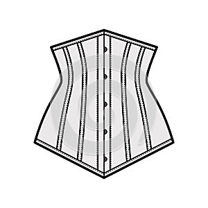 Pointed waist cincher back laced longline corsetry lingerie technical fashion illustration with bones Flat belt template