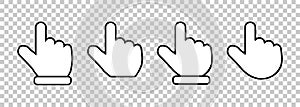 Pointer click icon. Clicking cursor, pointing hand clicks and waiting loading icons. Website arrows or hands cursors