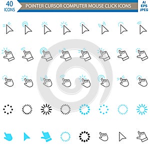 Pointer cursor Computer mouse click arrow icons vector illustrator set