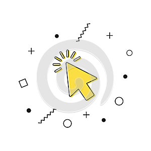 Pointer cursor computer mouse icon vector. Yellow click cursor symbol icon with geometric shapes on white background