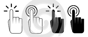 Pointer cursor Ñomputer mouse icon. Clicking finger, pointing hand click icons. tap up finger