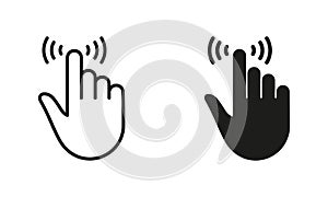 Pointer Finger Pictogram. Cursor Hand, Computer Mouse Line and Silhouette Black Icon Set. Click, Press, Double Tap