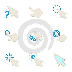Pointer icons set, cartoon style