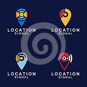 Pointer map with wifi internet signal location connection icons logo design