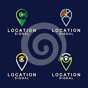 Pointer map with wifi internet signal location connection icons logo design